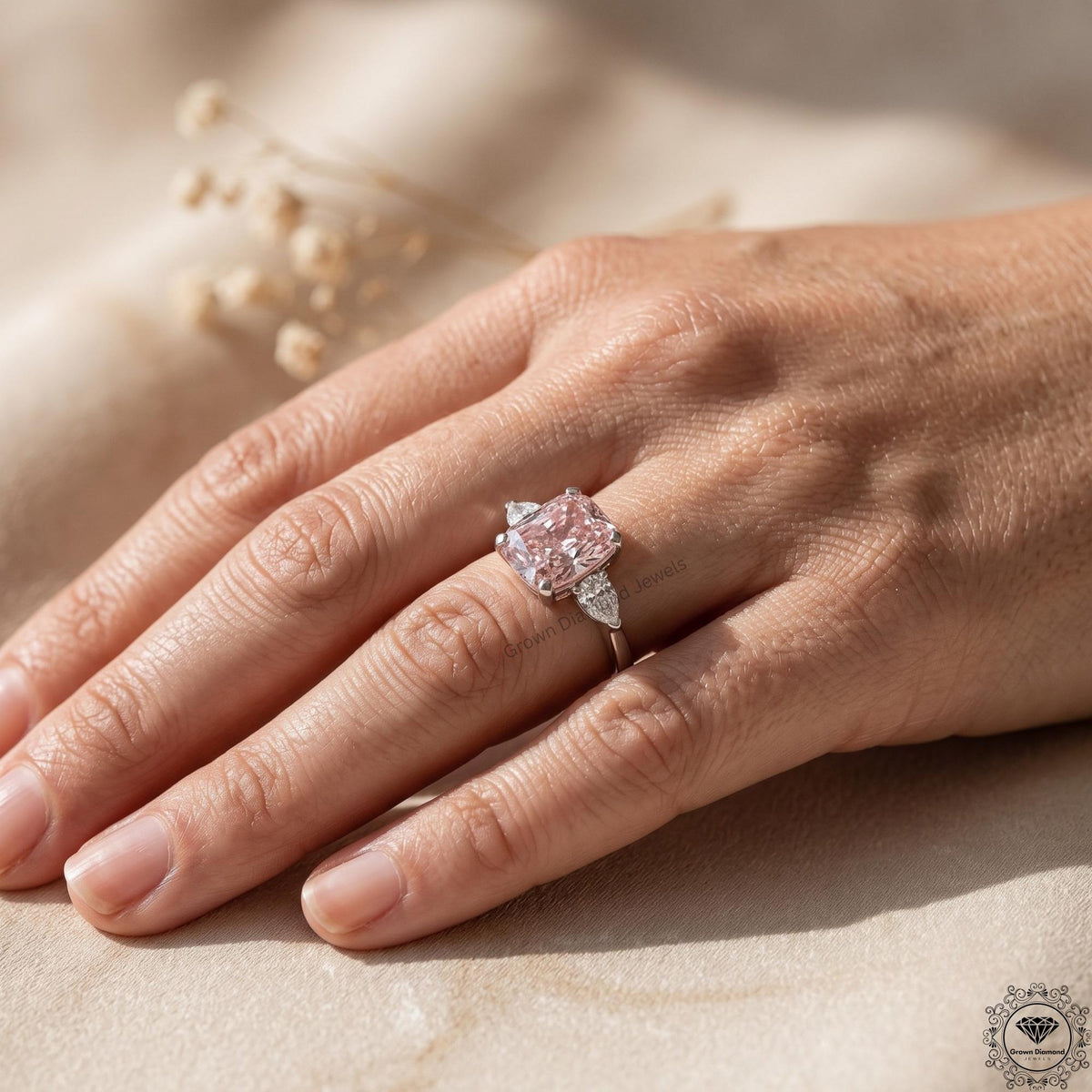 5 Carat Pink Lab Diamond 3 Stone Anniversary Ring Platinum