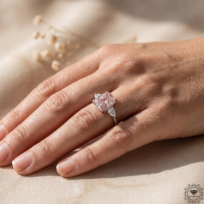 5 Carat Pink Lab Diamond 3 Stone Anniversary Ring Platinum