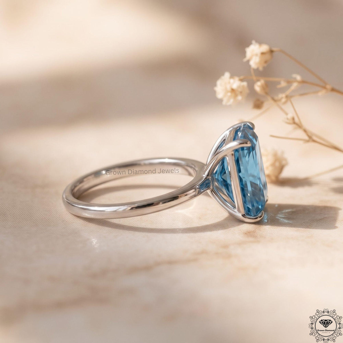 3CT Blue Lab Grown Diamond Solitaire Engagement Ring in 14k