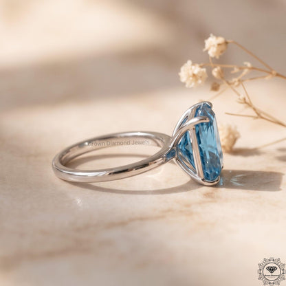3CT Blue Lab Grown Diamond Solitaire Engagement Ring in 14k
