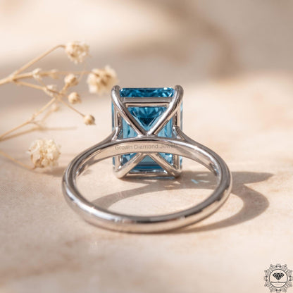 3CT Blue Lab Grown Diamond Solitaire Engagement Ring in 14k