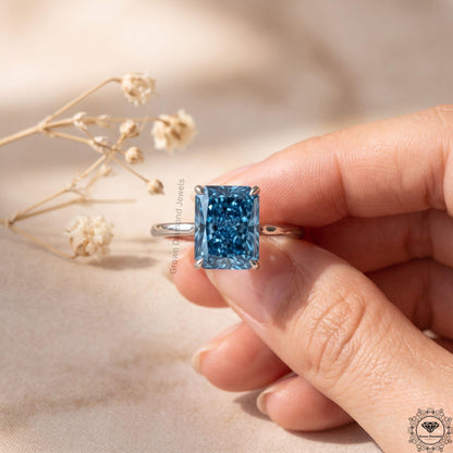3CT Blue Lab Grown Diamond Solitaire Engagement Ring in 14k