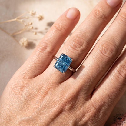 3CT Blue Lab Grown Diamond Solitaire Engagement Ring in 14k