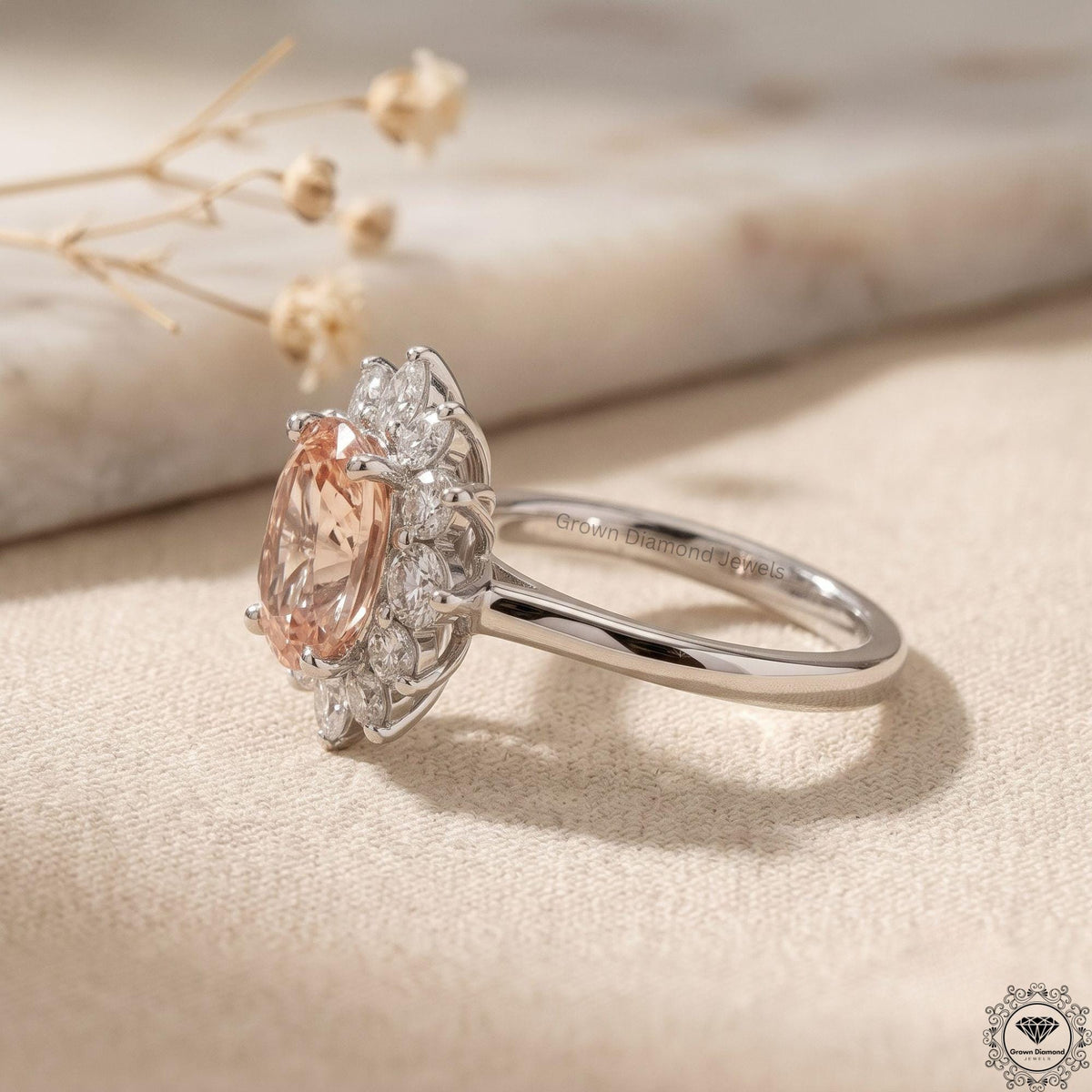 3CT Pink Lab Diamond Elongated Cushion Engagement Ring 18k