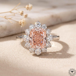 3CT Pink Lab Diamond Elongated Cushion Engagement Ring 18k
