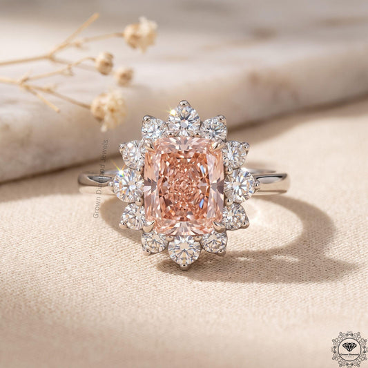3CT Pink Lab Diamond Elongated Cushion Engagement Ring 18k