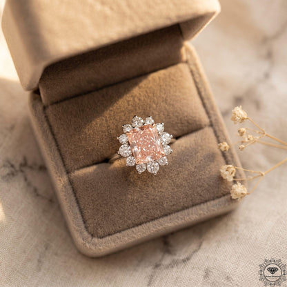 3CT Pink Lab Diamond Elongated Cushion Engagement Ring 18k