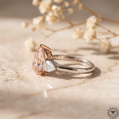 Pear Cut Fancy Intense Pink Lab Grown Diamond 3 Stone Ring