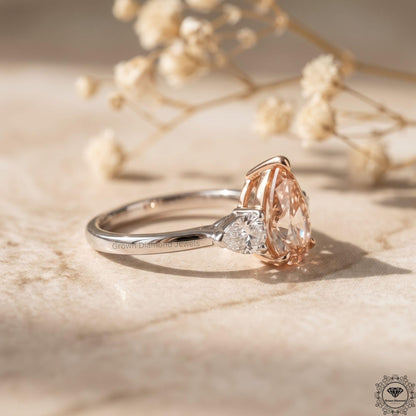 Pear Cut Fancy Intense Pink Lab Grown Diamond 3 Stone Ring