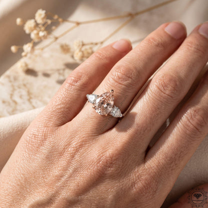 Pear Cut Fancy Intense Pink Lab Grown Diamond 3 Stone Ring
