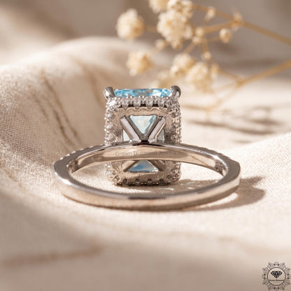 5 Ct Blue Lab Grown Diamond Engagement Hidden Halo Ring