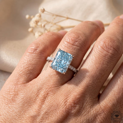 5 Ct Blue Lab Grown Diamond Engagement Hidden Halo Ring