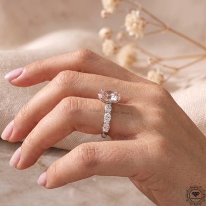 3CT Pink Oval Lab Grown Diamond Engagement Ring,14k Gold