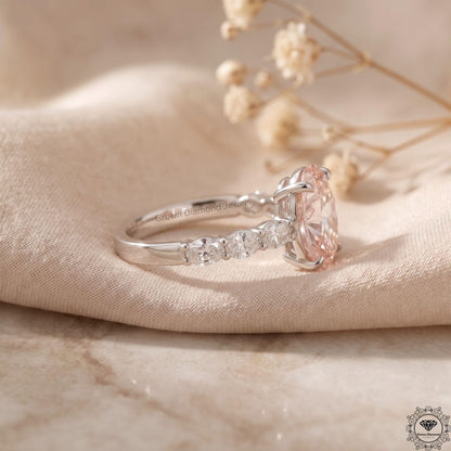 3CT Pink Oval Lab Grown Diamond Engagement Ring,14k Gold