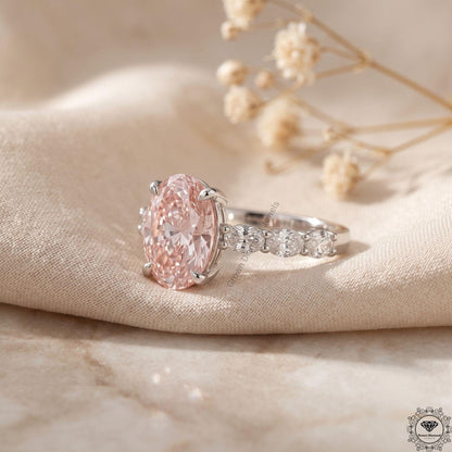 3CT Pink Oval Lab Grown Diamond Engagement Ring,14k Gold