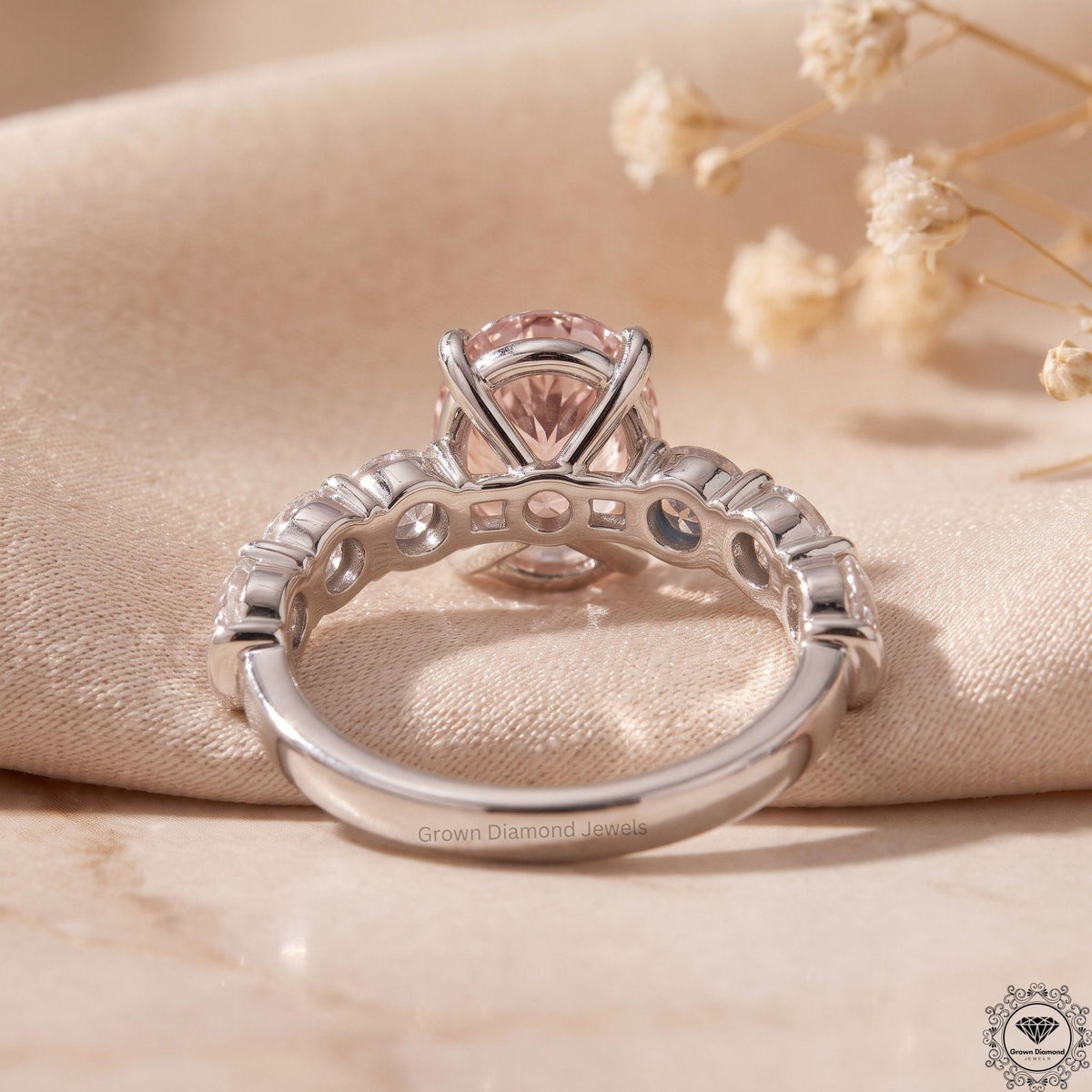 3CT Pink Oval Lab Grown Diamond Engagement Ring,14k Gold