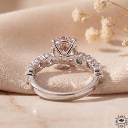 3CT Pink Oval Lab Grown Diamond Engagement Ring,14k Gold