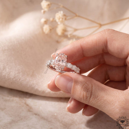 3CT Pink Oval Lab Grown Diamond Engagement Ring,14k Gold