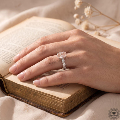 3CT Pink Oval Lab Grown Diamond Engagement Ring,14k Gold