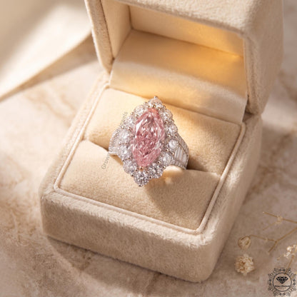 Intense Pink 4Tcw Marquise Lab Grown Diamond Halo Ring