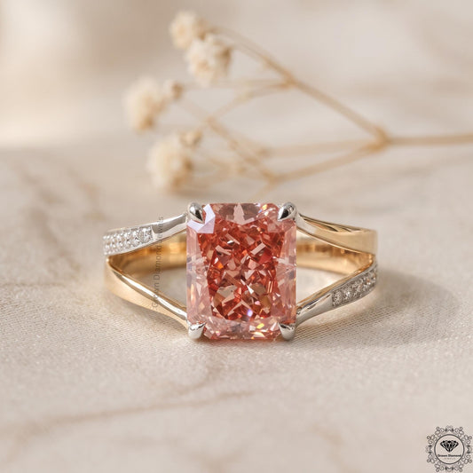 3CT Pink Radiant Lab Grown Diamond Ultimate Engagement Ring
