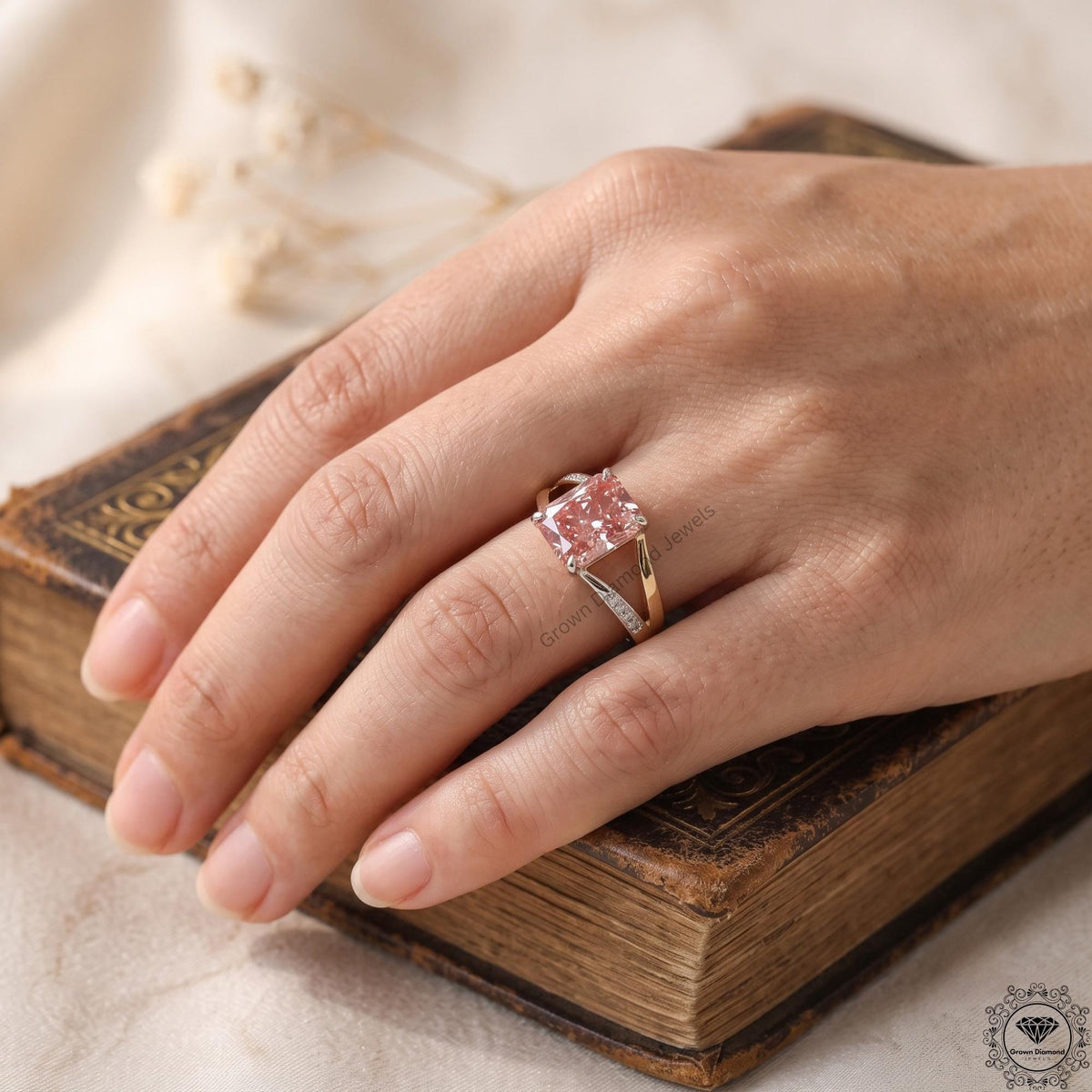 3CT Pink Radiant Lab Grown Diamond Ultimate Engagement Ring
