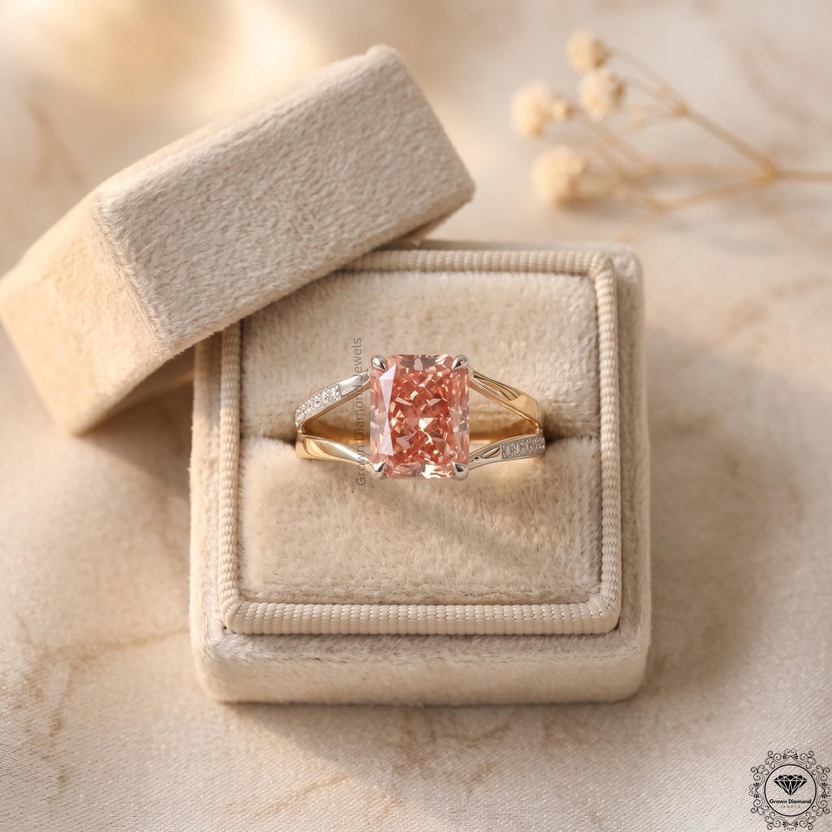 3CT Pink Radiant Lab Grown Diamond Ultimate Engagement Ring