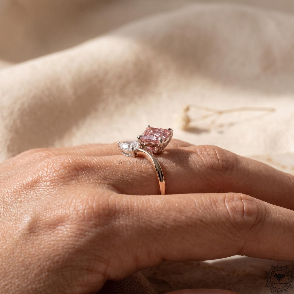 Toi Et Moi Pink Radiant & Pear Lab Grown Diamonds Two Stone Ring