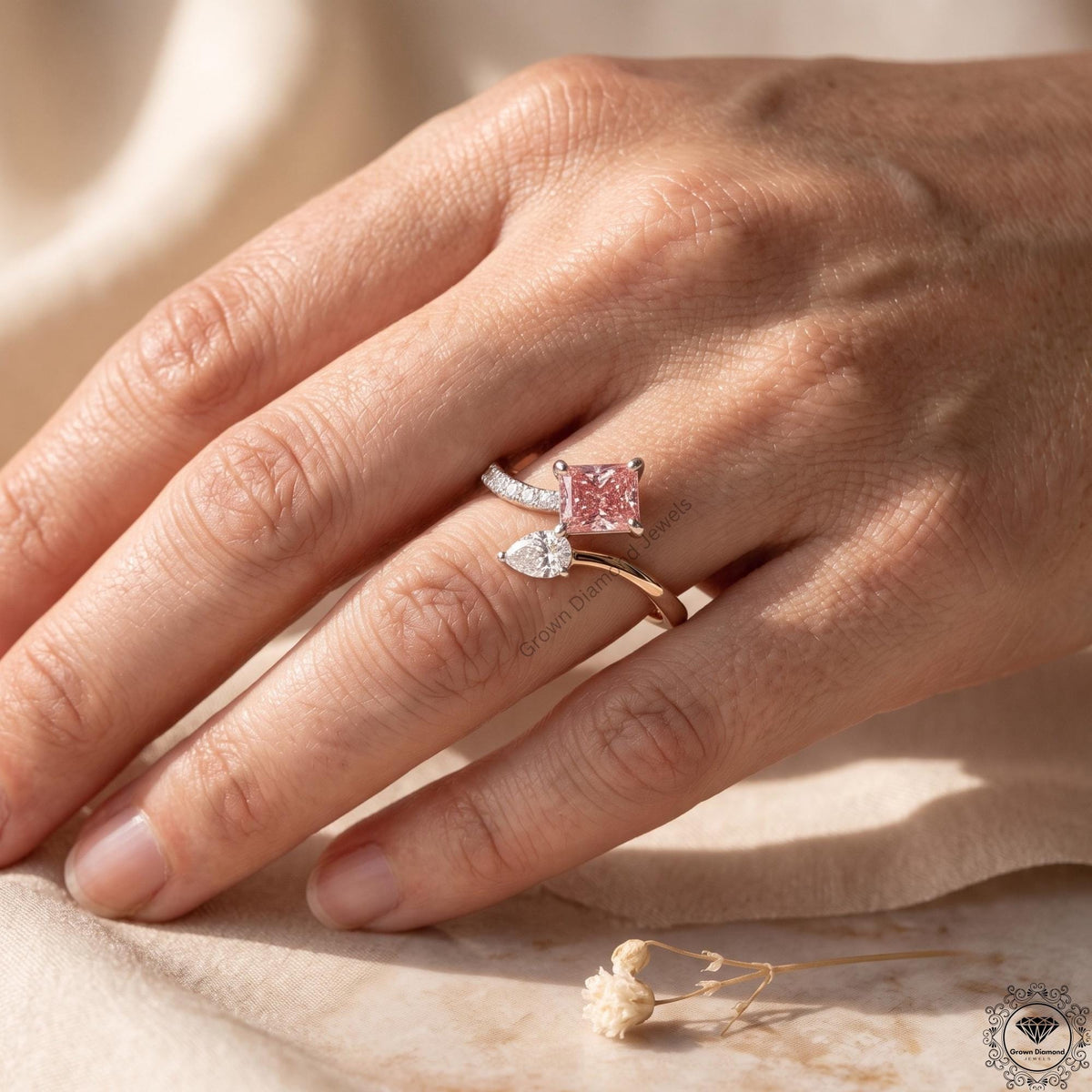 Toi Et Moi Pink Radiant & Pear Lab Grown Diamonds Two Stone Ring