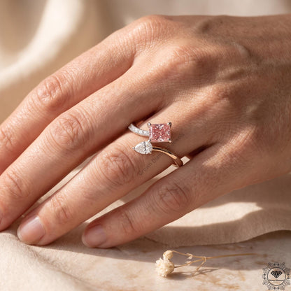 Toi Et Moi Pink Radiant & Pear Lab Grown Diamonds Two Stone Ring