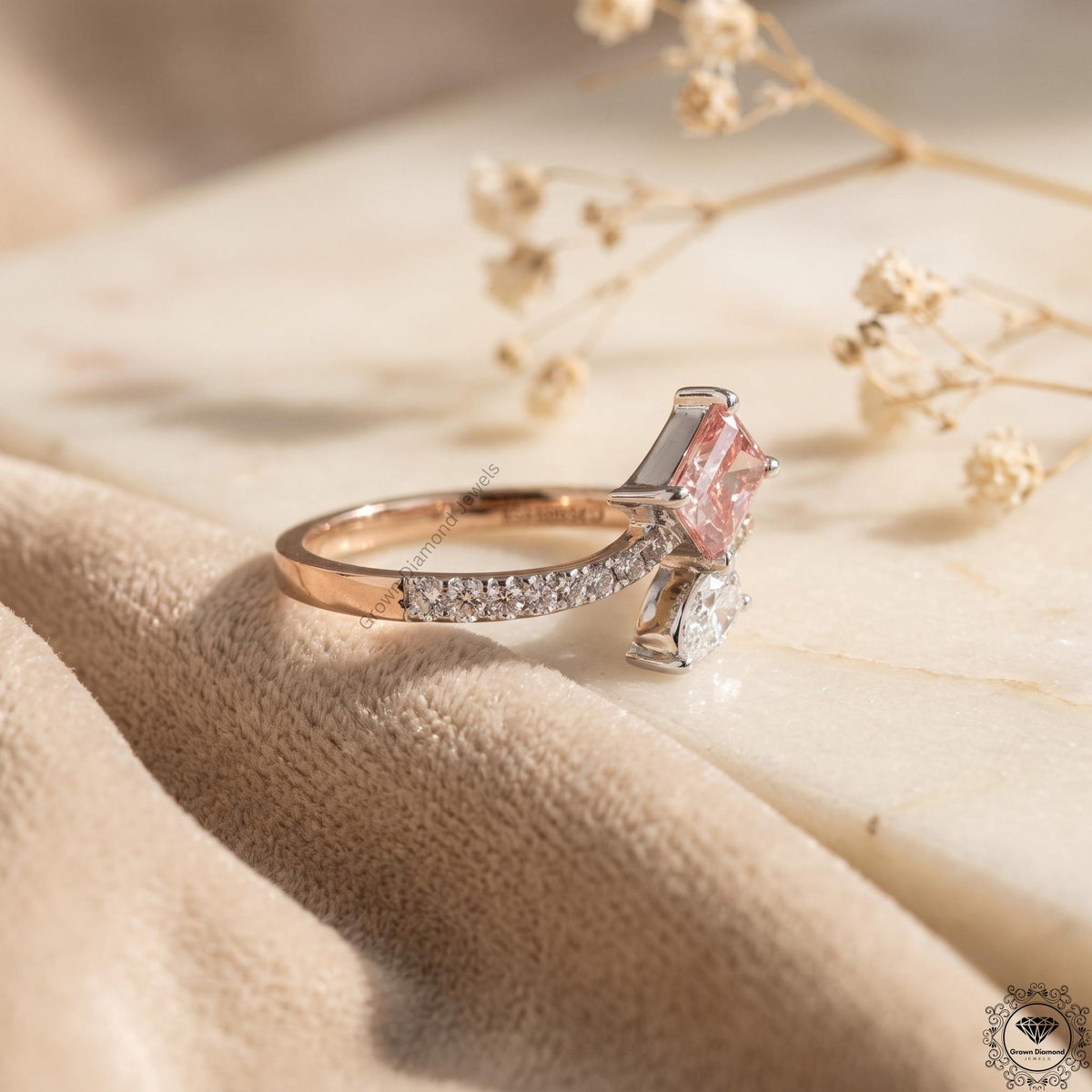 Toi Et Moi Pink Radiant & Pear Lab Grown Diamonds Two Stone Ring