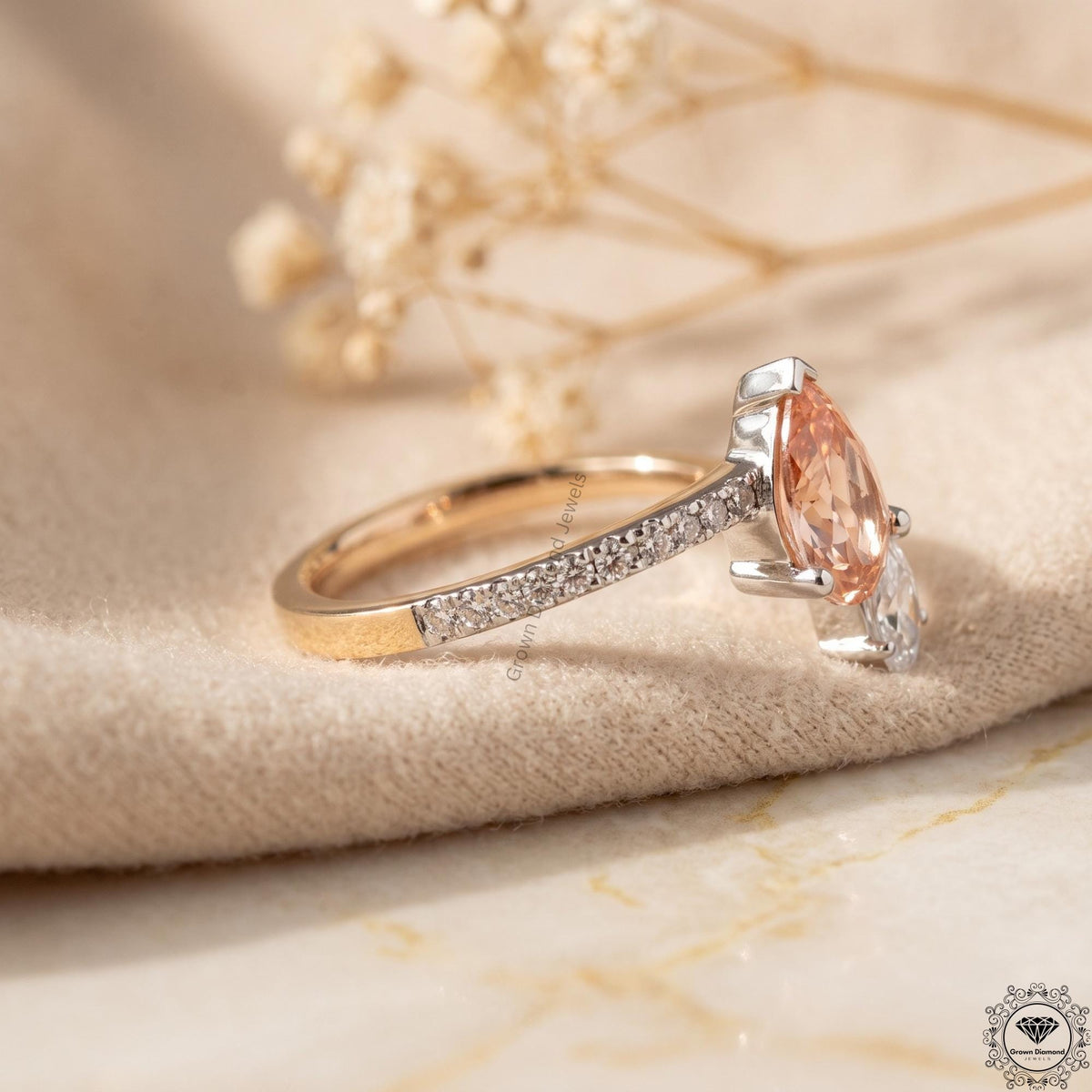 Pink & White Toi Et Moi Lab Grown Diamond Pear Cut Ring