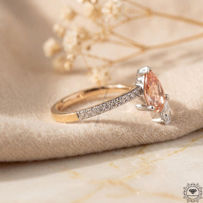 Pink & White Toi Et Moi Lab Grown Diamond Pear Cut Ring