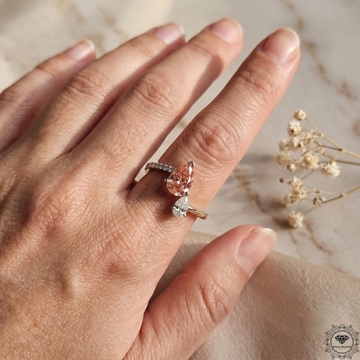 Pink & White Toi Et Moi Lab Grown Diamond Pear Cut Ring