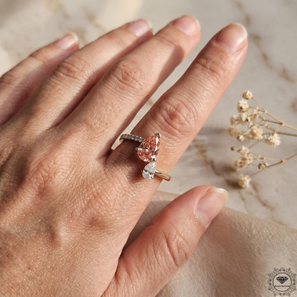 Pink & White Toi Et Moi Lab Grown Diamond Pear Cut Ring