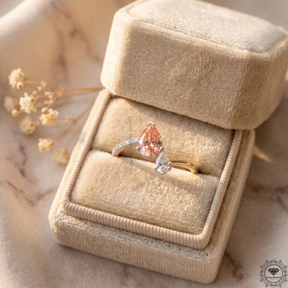 Pink & White Toi Et Moi Lab Grown Diamond Pear Cut Ring