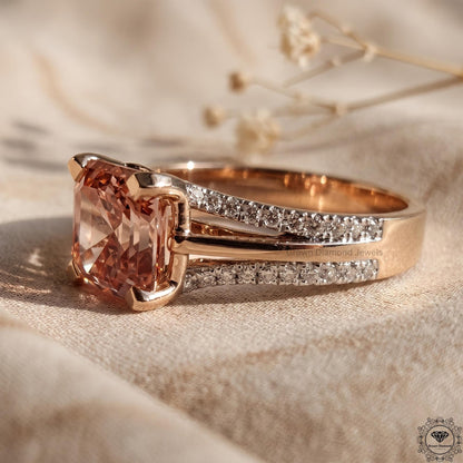 3CT Pink Lab Grown Diamond Asscher Cut Engagement Ring