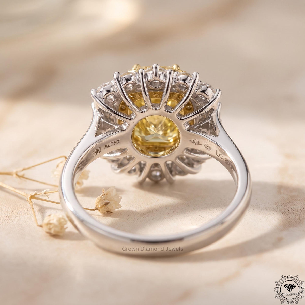 2.29ct Cushion Intense Yellow Lab Grown Diamond halo Ring