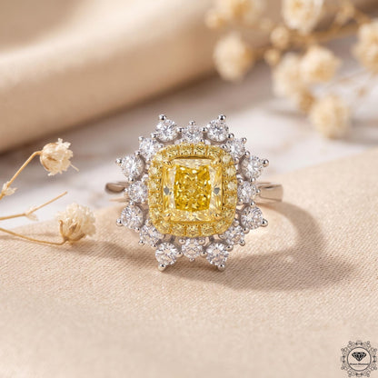 2.29ct Cushion Intense Yellow Lab Grown Diamond halo Ring
