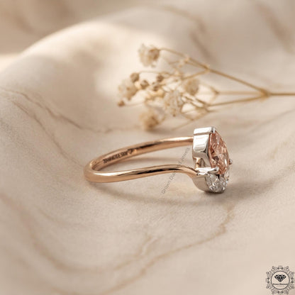 0.72 CT Pink Pear Lab Grown Diamond & Marquise Wedding Ring