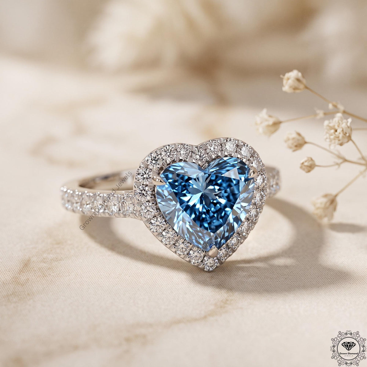 Fancy Blue Heart Cut Lab Grown Diamond Engagement Ring