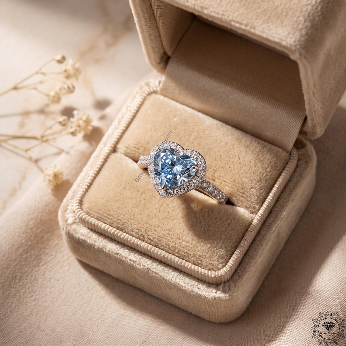 Fancy Blue Heart Cut Lab Grown Diamond Engagement Ring