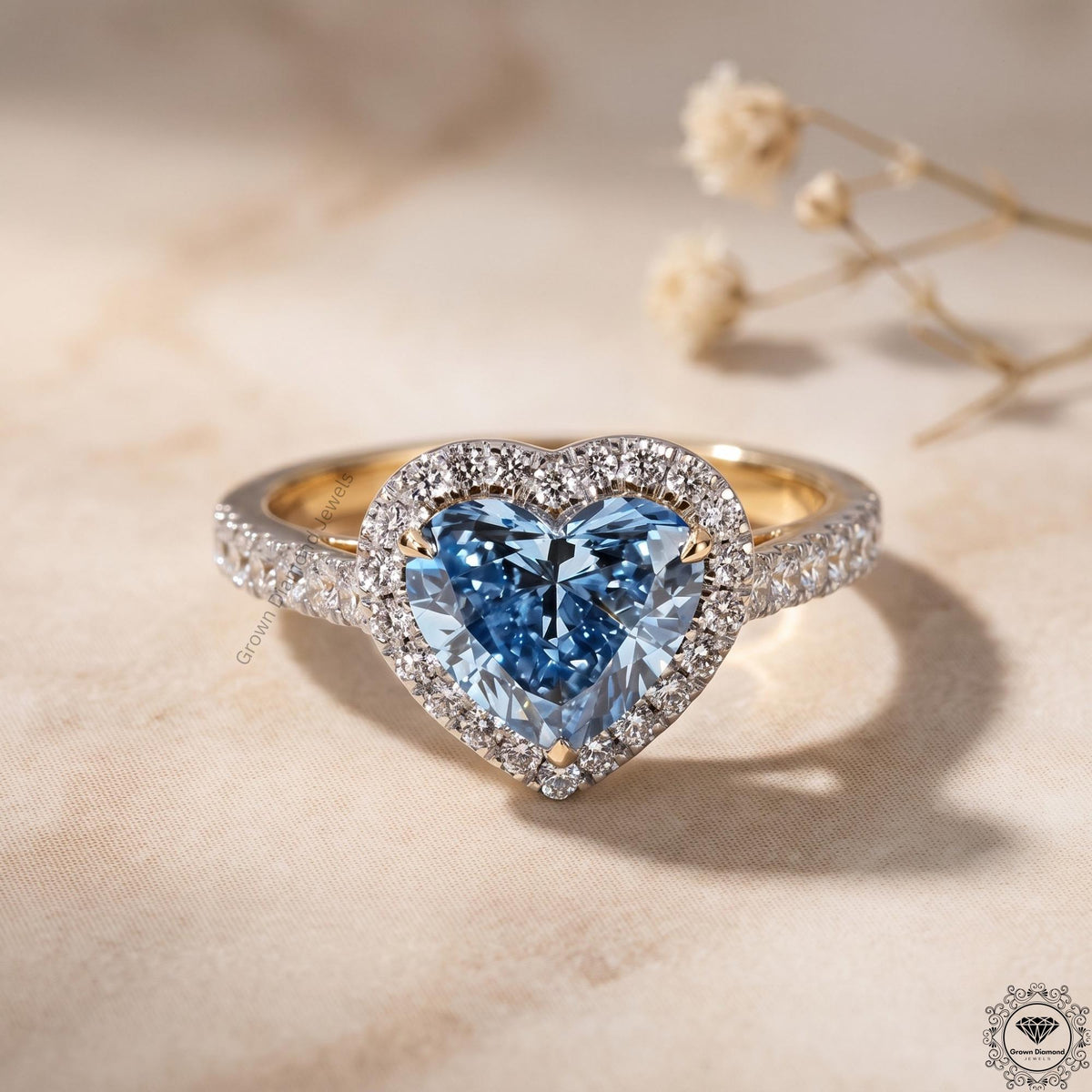 Fancy Blue Heart Cut Lab Grown Diamond Engagement Ring