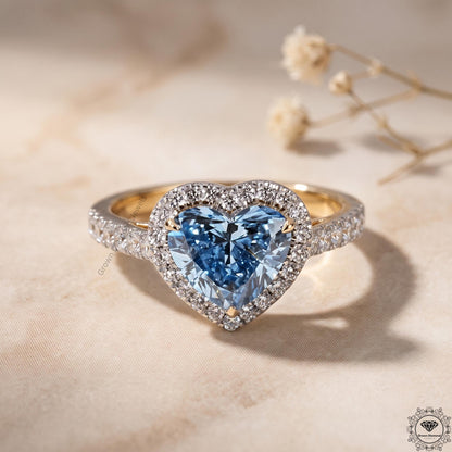 Fancy Blue Heart Cut Lab Grown Diamond Engagement Ring
