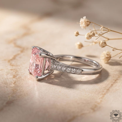 3 CT Pink Princess Lab Grown Diamond Halo Wedding Ring