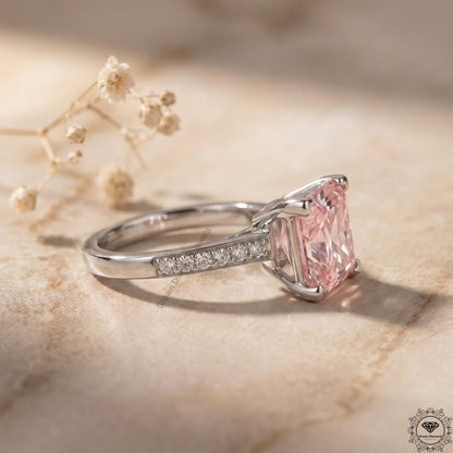 3 CT Pink Princess Lab Grown Diamond Halo Wedding Ring