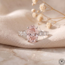 3CT Pink Oval Lab Grown Diamond Engagement Ring,14k Gold