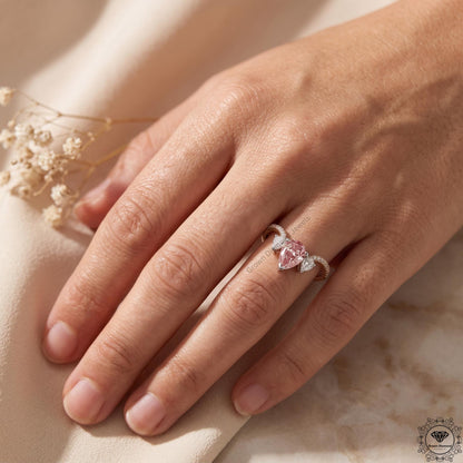 Pink Pear Lab Grown Diamond Three Stone Engagement Ring