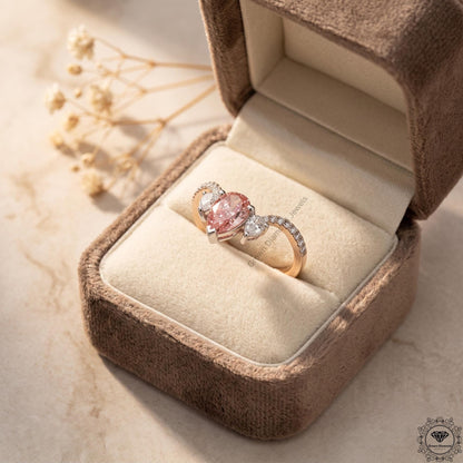 Pink Pear Lab Grown Diamond Three Stone Engagement Ring