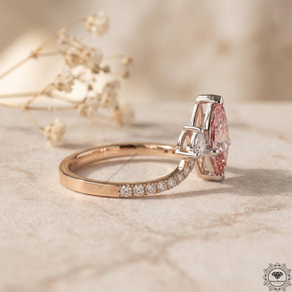 Pink Pear Lab Grown Diamond Three Stone Engagement Ring